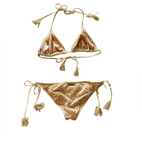 Billabong Lace Tassels Cream Size L Bikini Great  Condition! Bottoms L Top S. - Picture 2 of 11